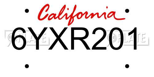 6YXR201 California License Plate