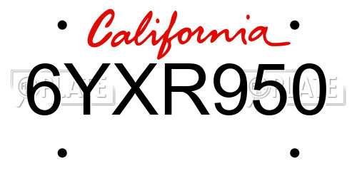 6YXR950 California License Plate