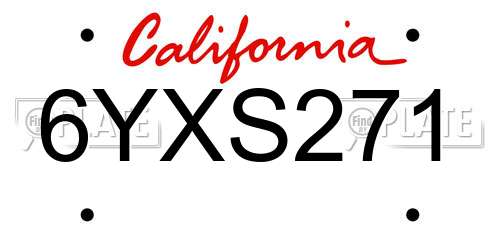 6YXS271 California License Plate