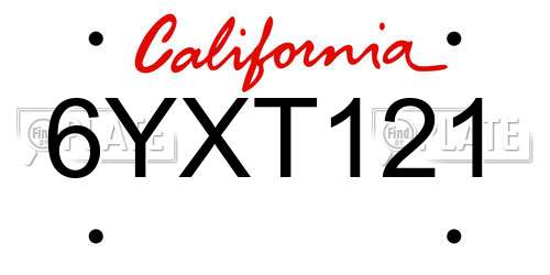 6YXT121 California License Plate