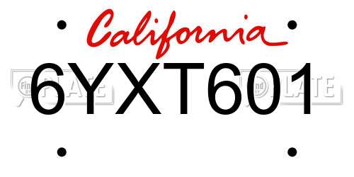 6YXT601 California License Plate