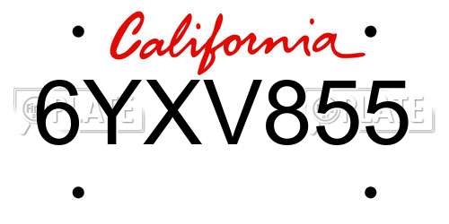 6YXV855 California License Plate