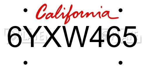 6YXW465 California License Plate