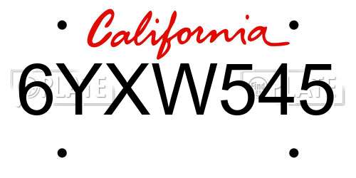 6YXW545 California License Plate