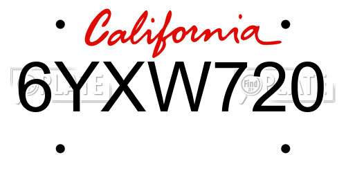 6YXW720 California License Plate