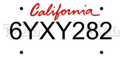 6YXY282 California License Plate