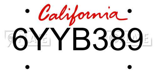 6YYB389 California License Plate