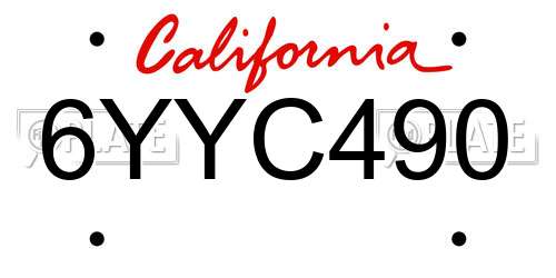 6YYC490 California License Plate