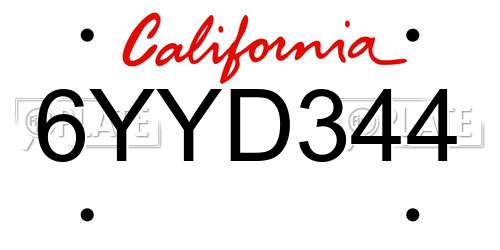 6YYD344 California License Plate
