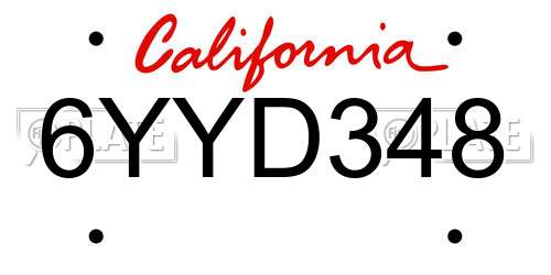 6YYD348 California License Plate