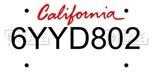 6YYD802 California License Plate