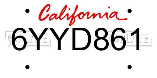 6YYD861 California License Plate