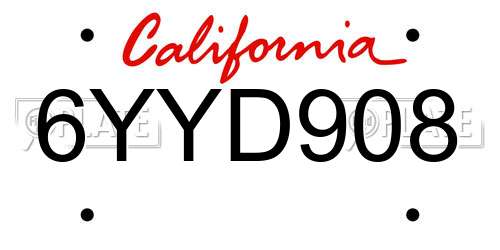 6YYD908 California License Plate