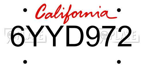 6YYD972 California License Plate