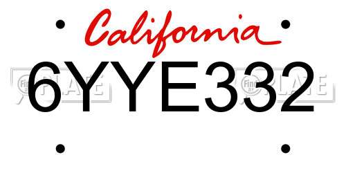 6YYE332 California License Plate