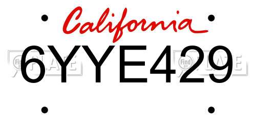6YYE429 California License Plate