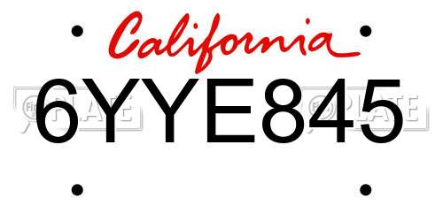6YYE845 California License Plate