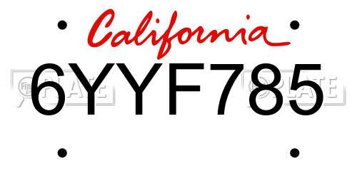 6YYF785 California License Plate