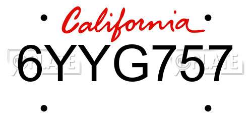 6YYG757 California License Plate
