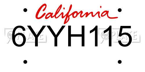 6YYH115 California License Plate