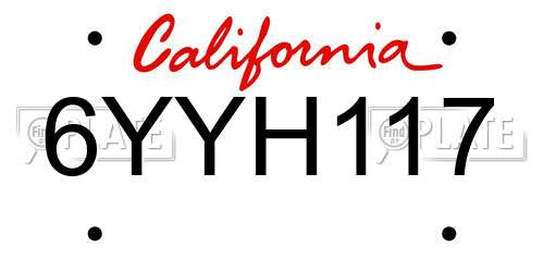 6YYH117 California License Plate