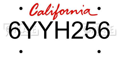 6YYH256 California License Plate
