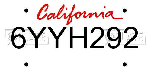 6YYH292 California License Plate