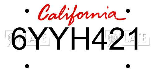 6YYH421 California License Plate