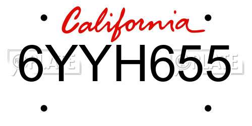 6YYH655 California License Plate