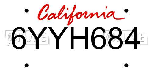 6YYH684 California License Plate