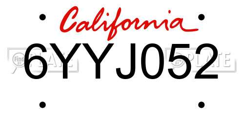 6YYJ052 California License Plate