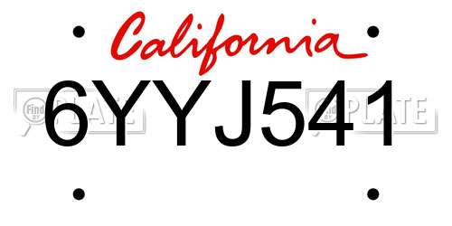 6YYJ541 California License Plate