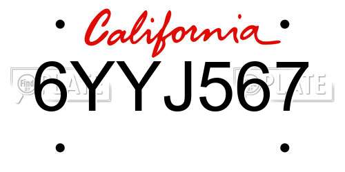 6YYJ567 California License Plate