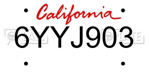6YYJ903 California License Plate