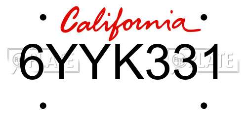 6YYK331 California License Plate