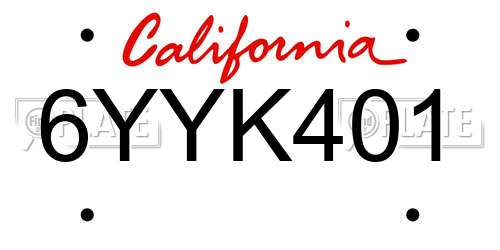 6YYK401 California License Plate