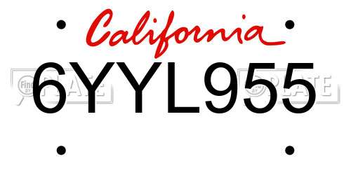 6YYL955 California License Plate