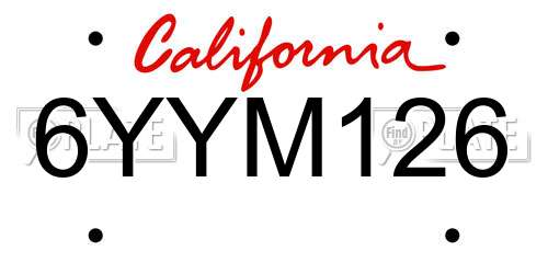 6YYM126 California License Plate