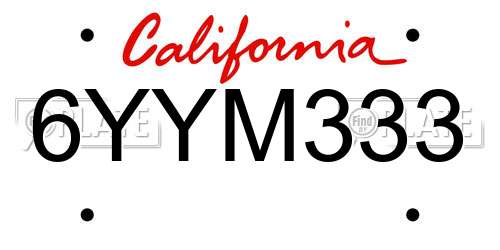 6YYM333 California License Plate