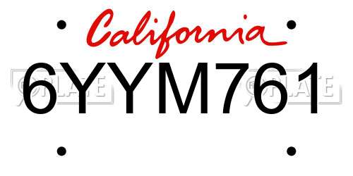 6YYM761 California License Plate