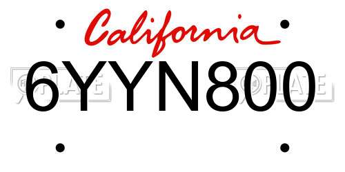 6YYN800 California License Plate