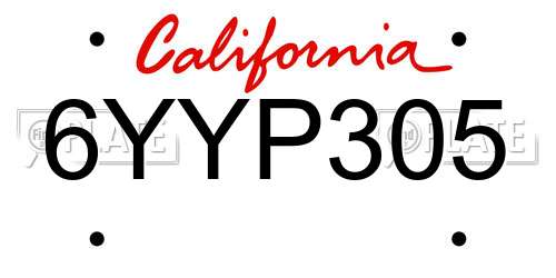 6YYP305 California License Plate