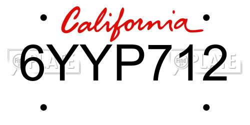 6YYP712 California License Plate