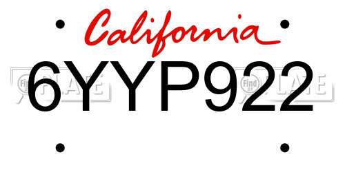 6YYP922 California License Plate