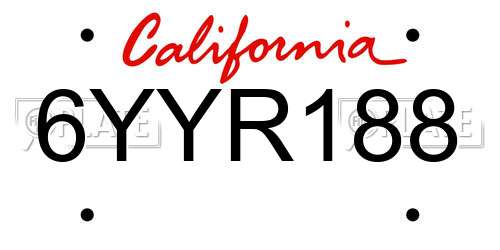 6YYR188 California License Plate