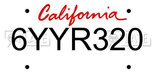 6YYR320 California License Plate