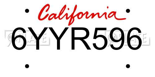 6YYR596 California License Plate