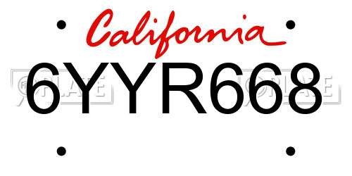 6YYR668 California License Plate