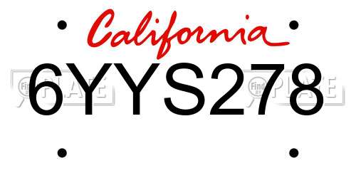 6YYS278 California License Plate