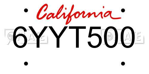 6YYT500 California License Plate